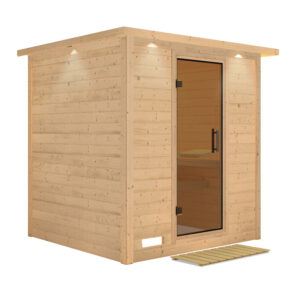 Sauna "Mojave" met grafietkleurige deur en dakkraag