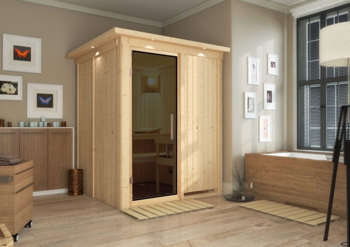 Sauna "Norin" met grafietkleurige deur en dakkraag - Afbeelding 11
