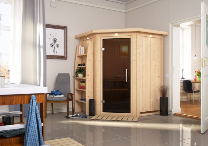 Sauna "Larin" met grafietkleurige deur en dakkraag - Afbeelding 10