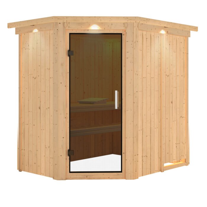 Sauna "Saja"  met grafietkleurige deur en dakkraag