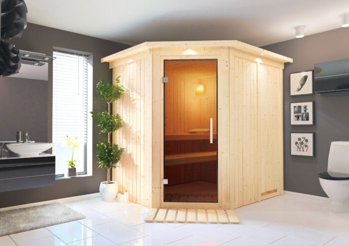 Sauna "Lilja" met grafietkleurige deur en dakkraag - Afbeelding 8