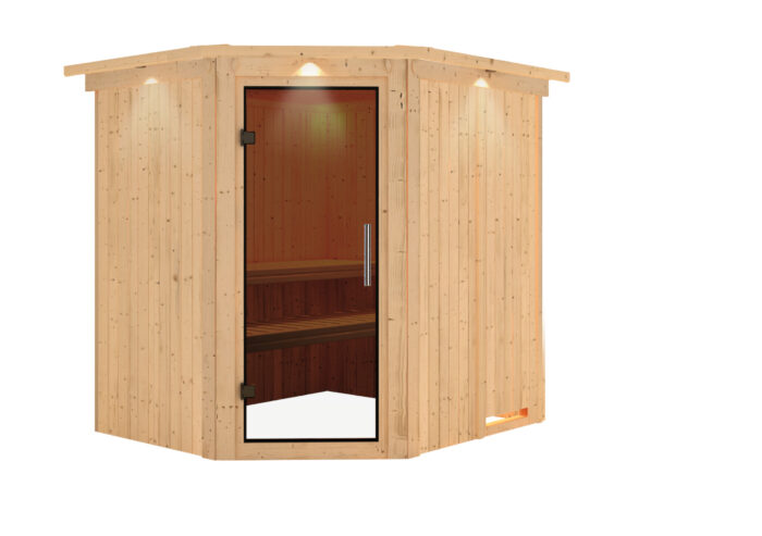 Sauna "Lilja" met grafietkleurige deur en dakkraag