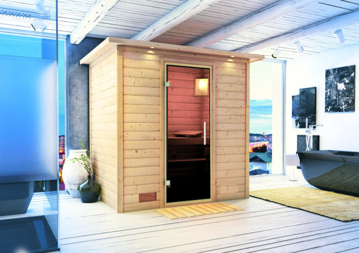 Sauna "Ronja" met grafietkleurige deur en dakkraag - Afbeelding 7