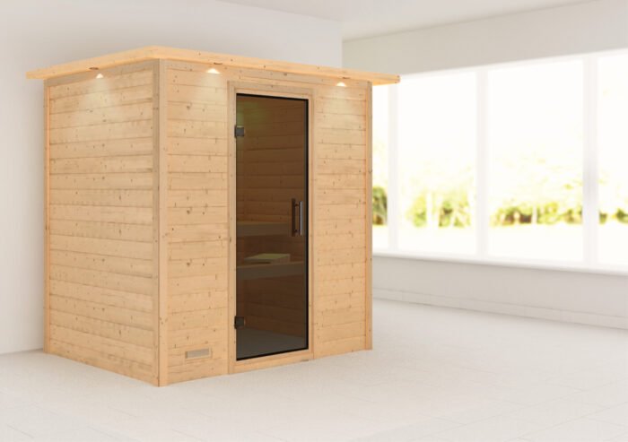 Sauna "Ronja" met grafietkleurige deur en dakkraag - Afbeelding 2