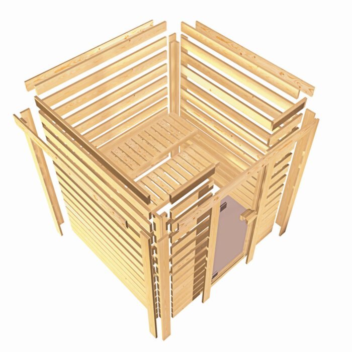 Sauna "Ronja" met grafietkleurige deur en dakkraag - Afbeelding 6